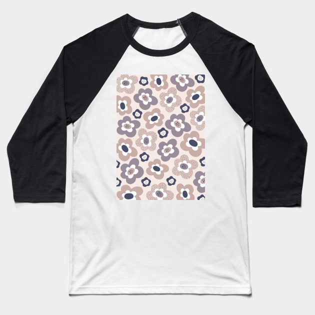 Funky Floral Pattern in Blue, Grey and Neutral Tones Baseball T-Shirt by tramasdesign
